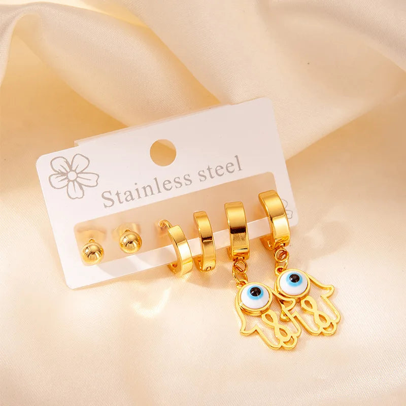 S&S 18K Gold Plated Eye & Heart Hoop Earring Set – Collection