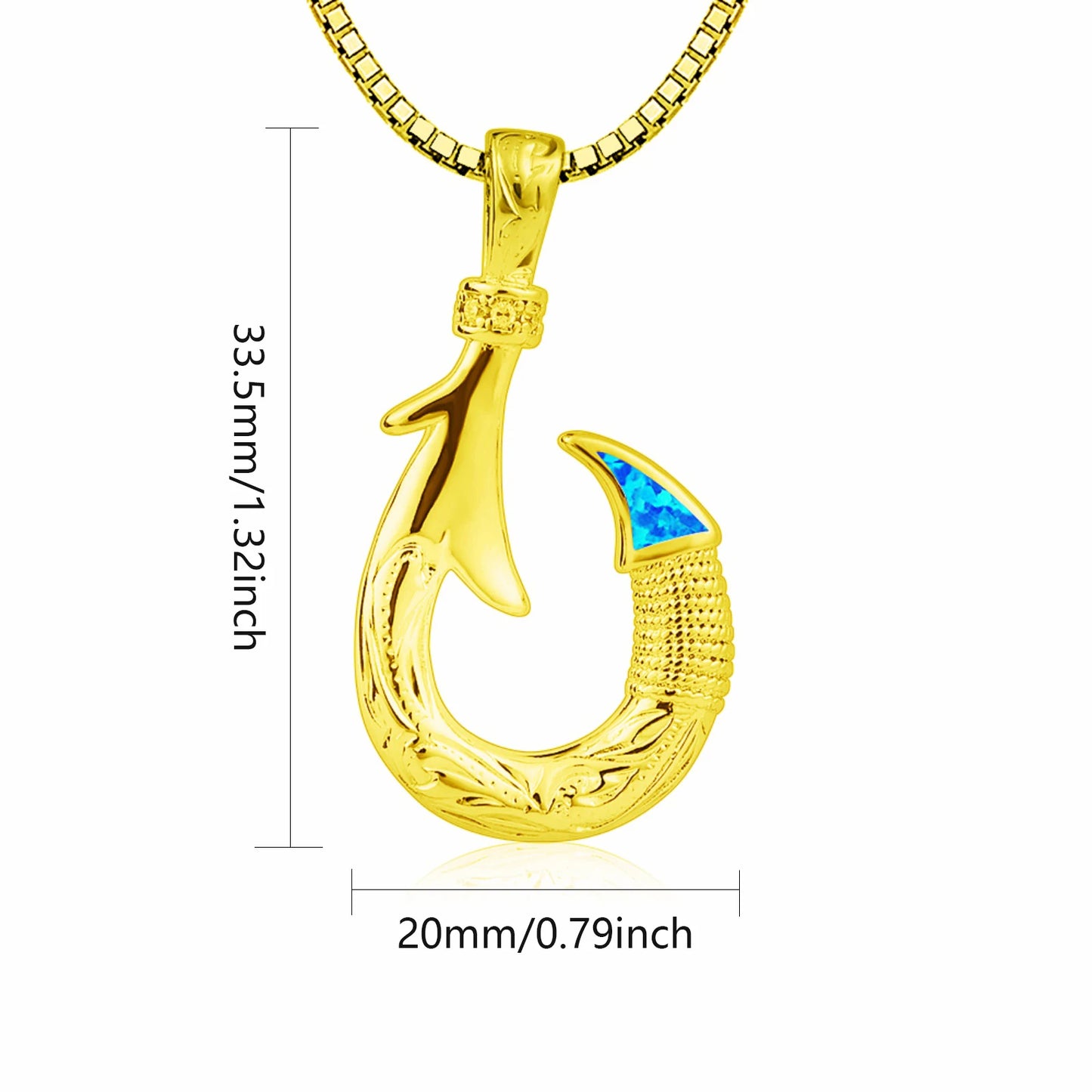 Hawaiian Ocean Opal Copper Necklace for Women-Trendy Dainty Blue Fishhook Pendant Sweater Chain