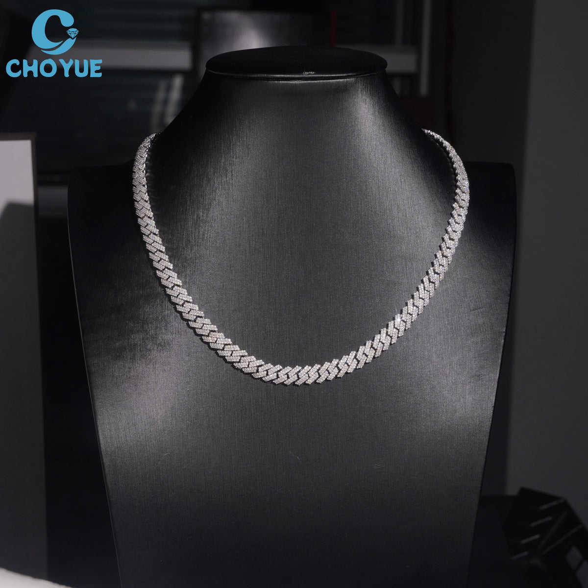 BiG-BOSS Hot Sale Unisex 925 Silver VVS Moissanite Brilliant Cut Figaro Link Chain Necklace Rhodium Plated Iced Hip Hop Jewelry Everyday