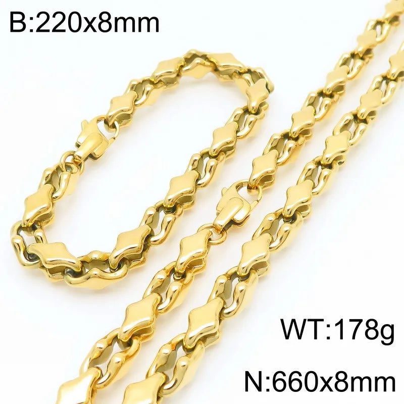 REBEL Punk Stainless Steel Melon Seed Chain Necklace Bracelet Accessories for Men Women Fashion Jewelry Sweater Necklace