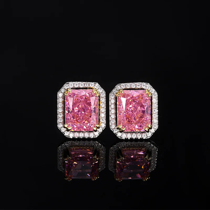 Gemfiori New Hot Selling Jewelry Ice Flower Cut Deep pink Copper Inlaid Zircon Fashionable Set Holiday Gift