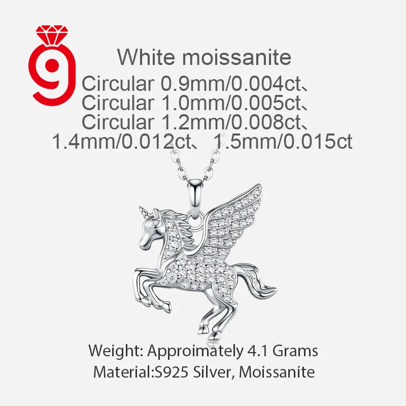 Romantic Full Pave Winged Unicorn S925 Silver VVS Round Brilliant Cut All Encrusted Dainty GRA Certified Moissanite Necklace