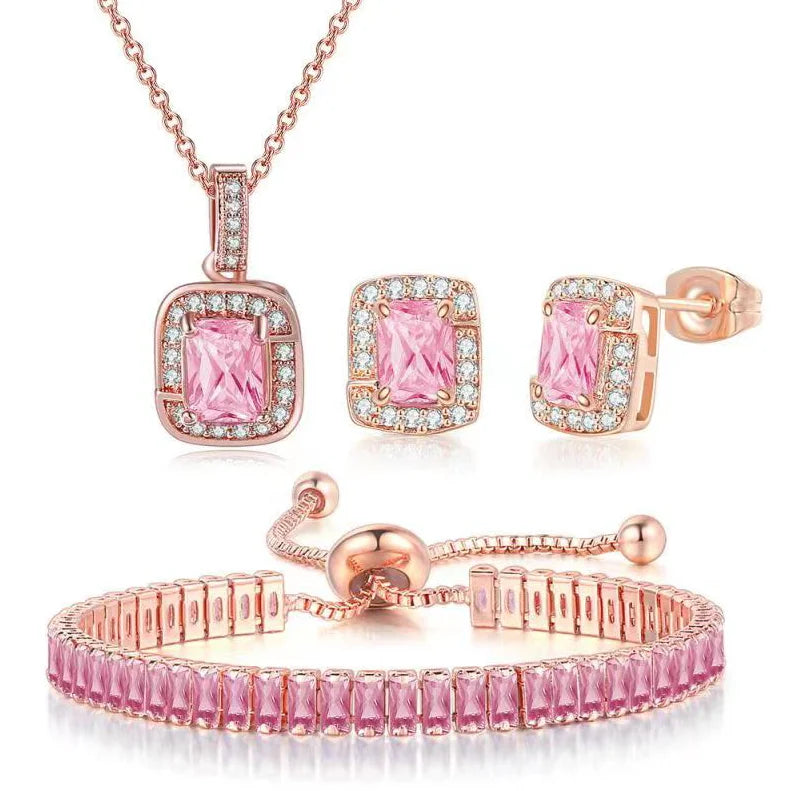 ArtistA RST New Arrival Women Accessories 3 Pcs AAA Green Zircon Earring Necklace Bracelet Jewelry Set S443