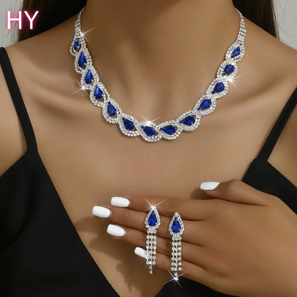HY Crystal Claw Chain Plated Wedding Dress Accessory Set Red Horse Eye Zircon Elegant Necklace Bracelet Earring Gift