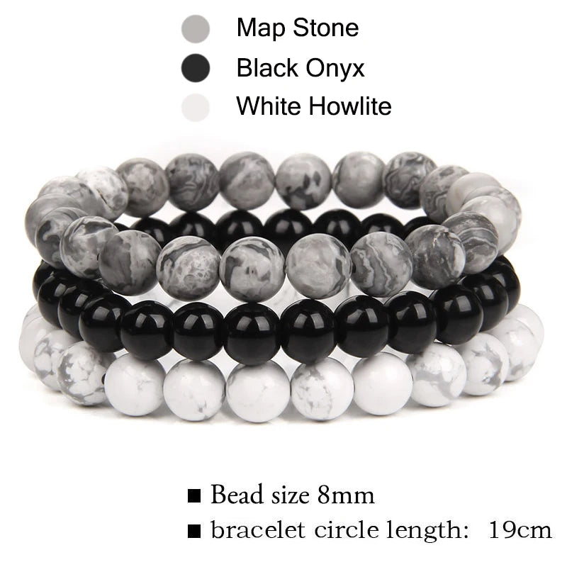 Gemfiori 8mm Natural Garnet Stone Bracelet Set 3pcs/set Rose Quartz Rose Turquoise Hematite Amethyst Bracelet Men's and Women's Jewelry