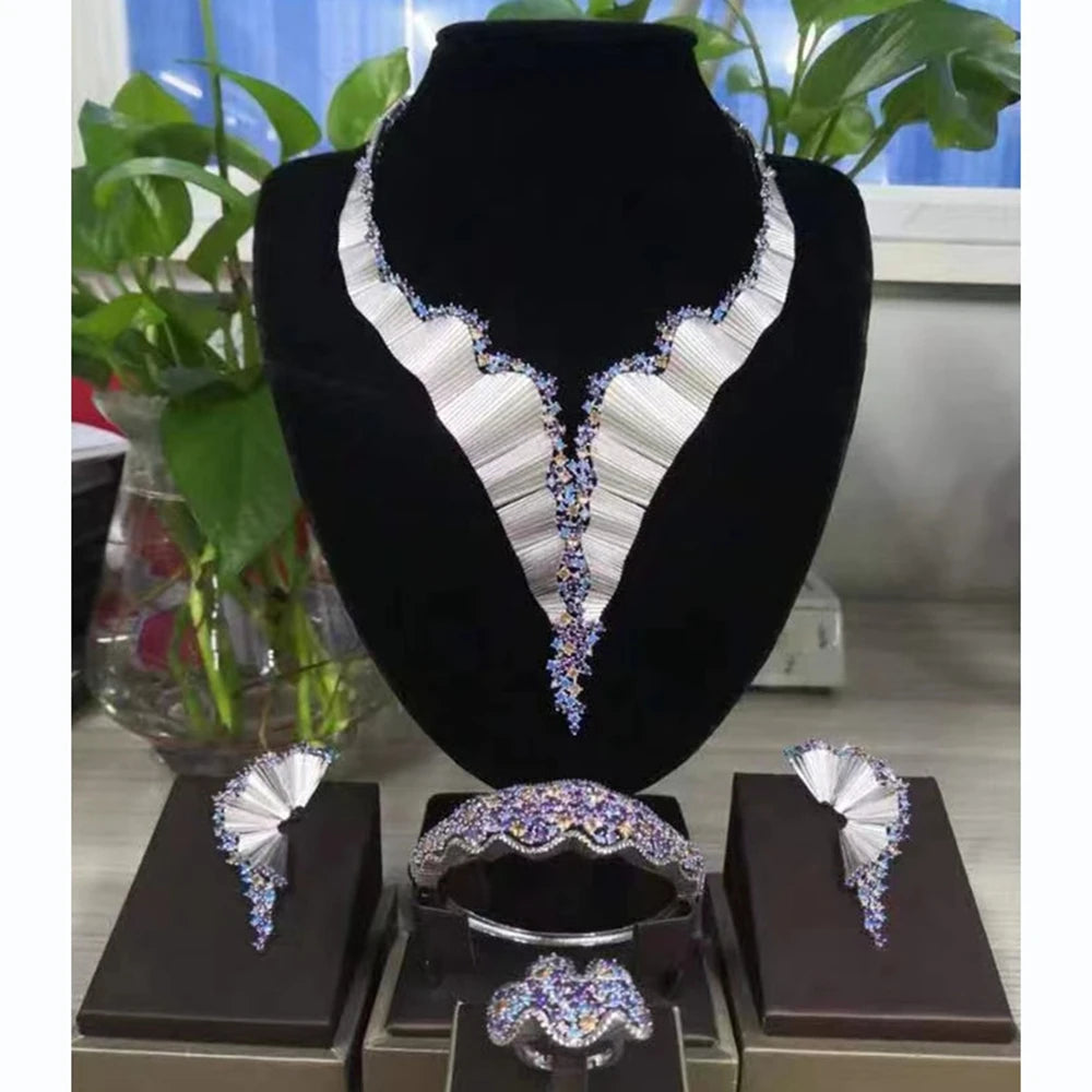 Zhuerrui Luxury Cubic Zirconia Jewelry Set American Diamond Unique Jewelry Sets Necklace Bracelet Earrings Ring Jewellery Sets
