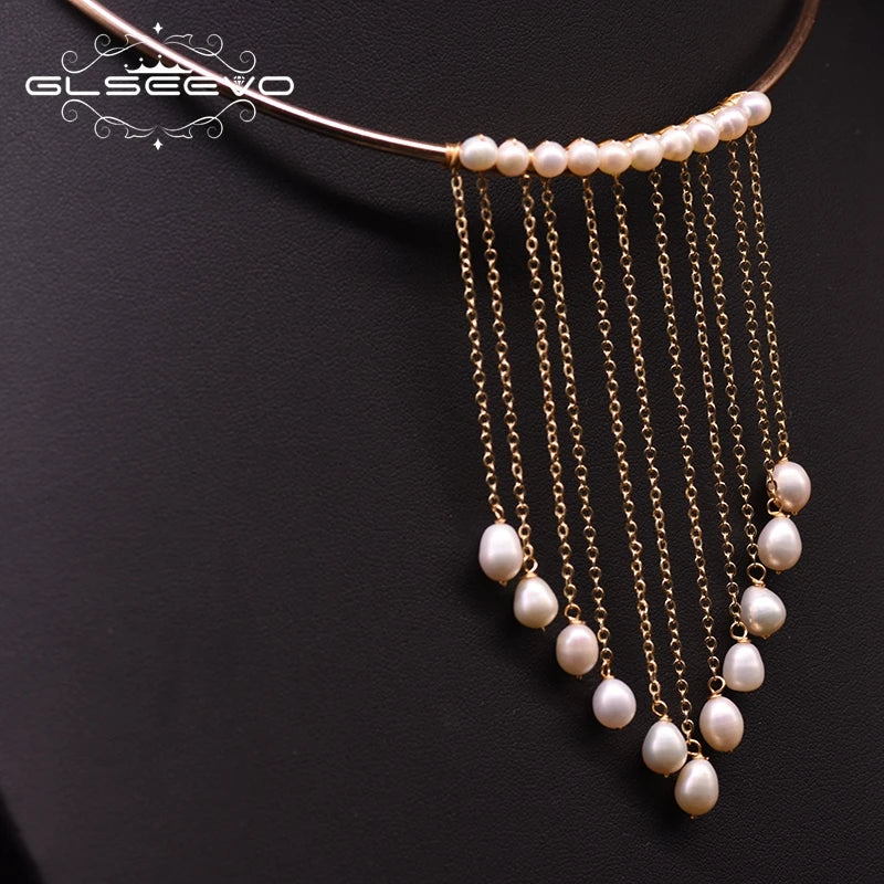 Natural Fresh Water Pearl Necklace for Women Engagement Gothic Handmade Long Layered Necklace