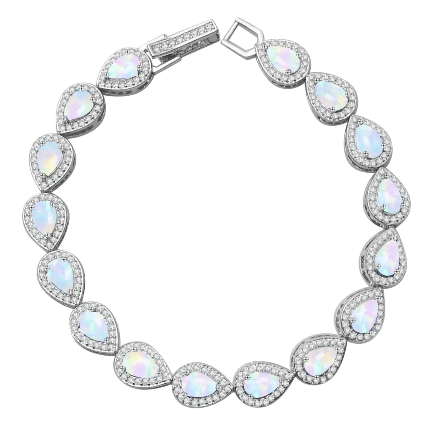Blue Opal Teardrop Bracelet | Silver CZ Accent Jewelry