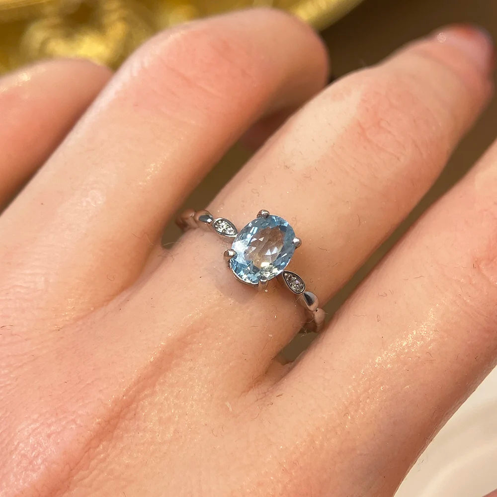 Gioiellieri Natural Aquamarine Luxury Ring 925 Sterling Silver Gemstone for Women