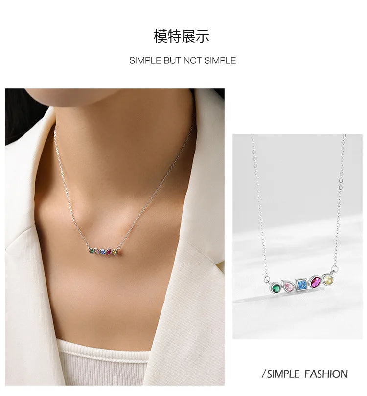 925 Silver Rainbow Geometric Design Necklace Earrings Affordable Luxury Niche High End Jewelry Set Gift Set