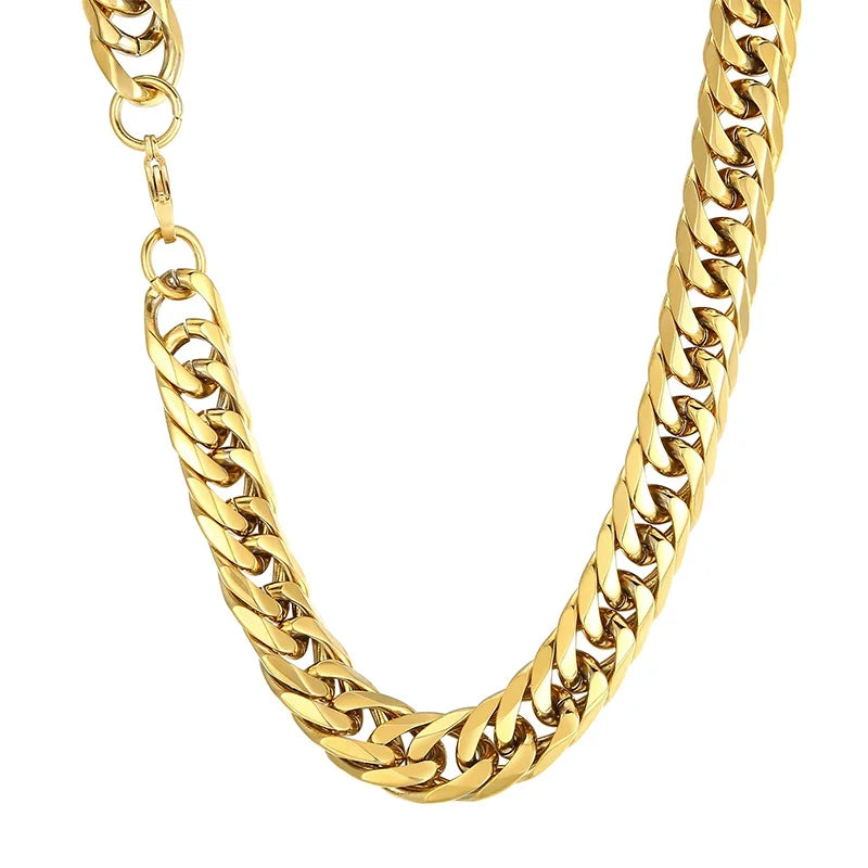 REBEL Hip-pop Gold-Plated Stainless Steel Cuban Link Jewelry Set With 65cm Necklace&23cm Bracelet