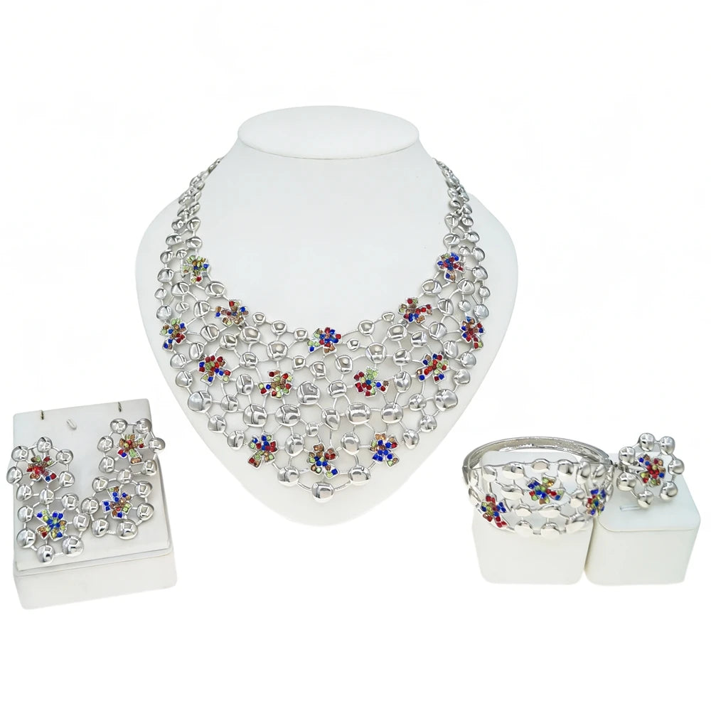 Italian Jewelry Set Alloy Brazilian Jewelry Sets Wedding Party Pendant Spiral Necklace Bracelet Ring Earrings Jewelry Set I0122