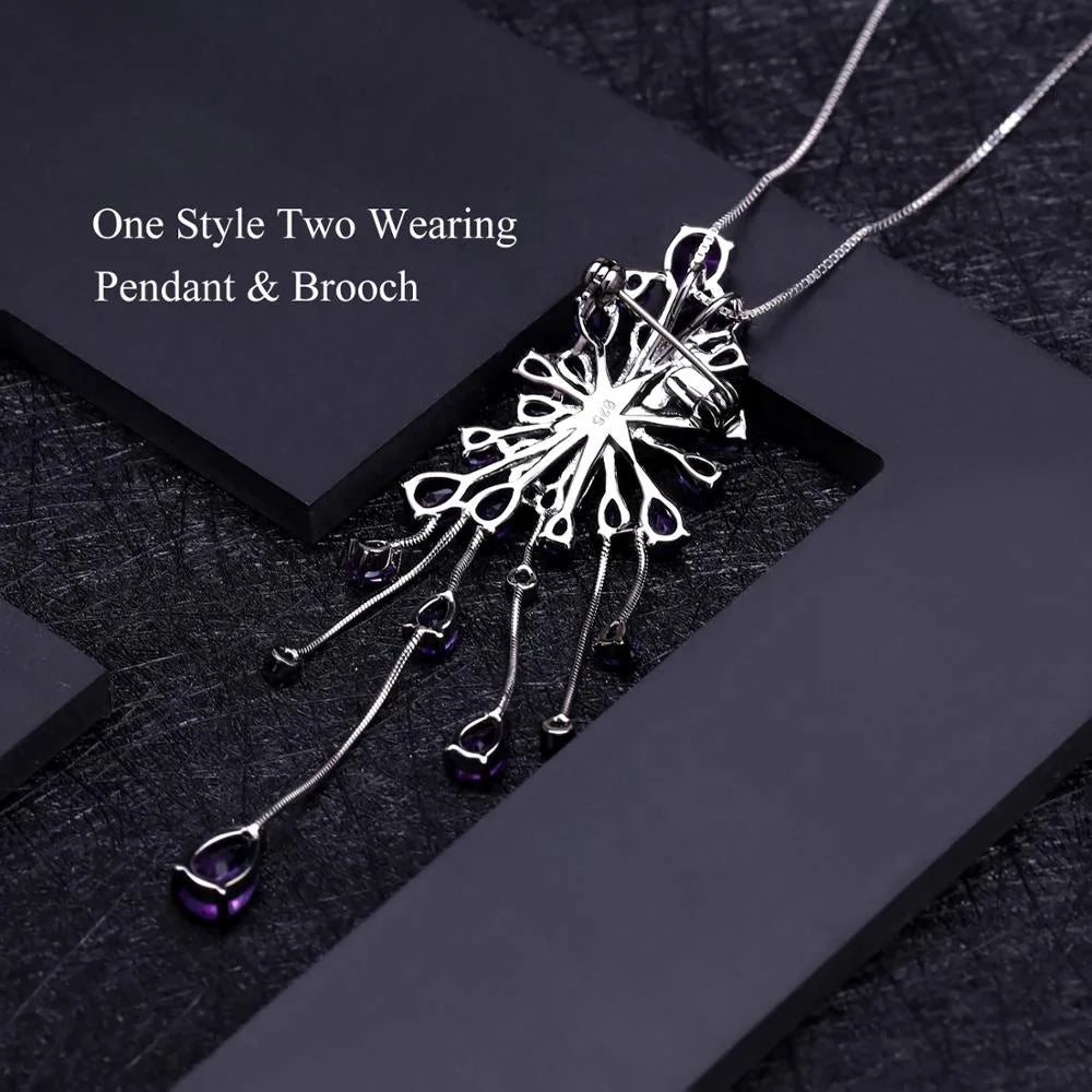 ArtistA Abiding Ring Earring Brooch Pendant Necklace Luxury Natural Amethyst Stone 925 Sterling Silver Bridal Jewelry Sets for Wedding