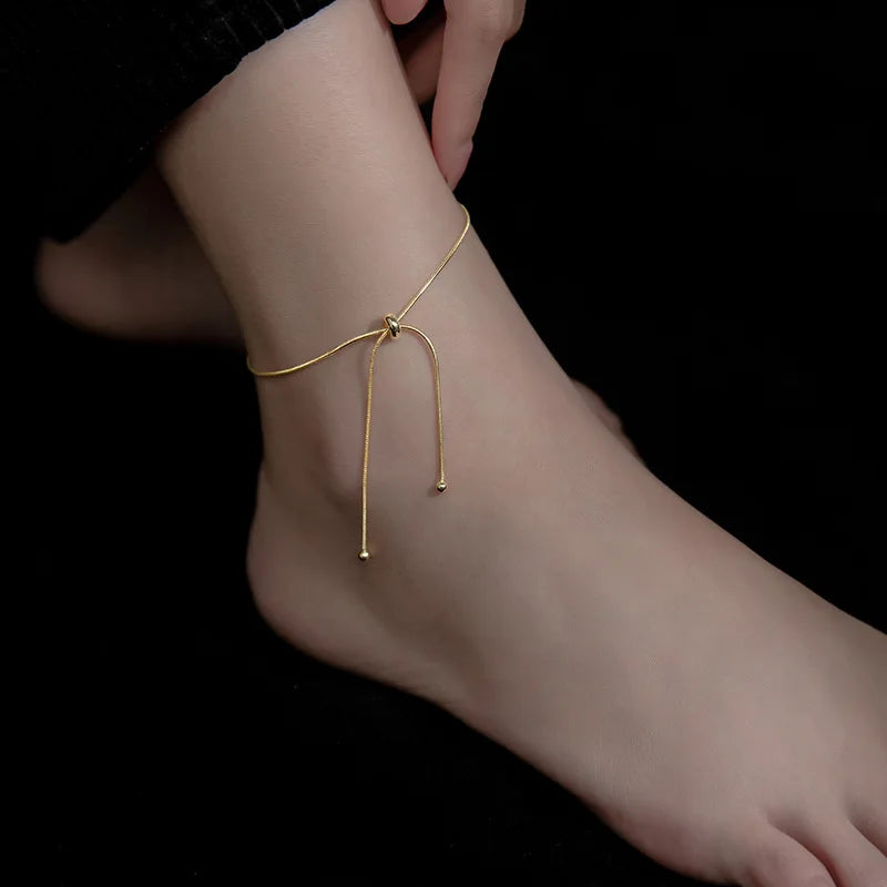 Fashion 925 Sterling Silver Summer Foot Jewely Anklet Adjustable Snake Chain Ball Anklets for Women Girls