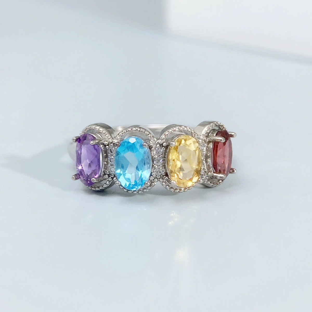 Gioiellieri Real Natural Gemstone Ring with S925 Sterling Silver Multi Color Amethyst Garnet Topaz Peridot Citrine Fine Jewelry for Women