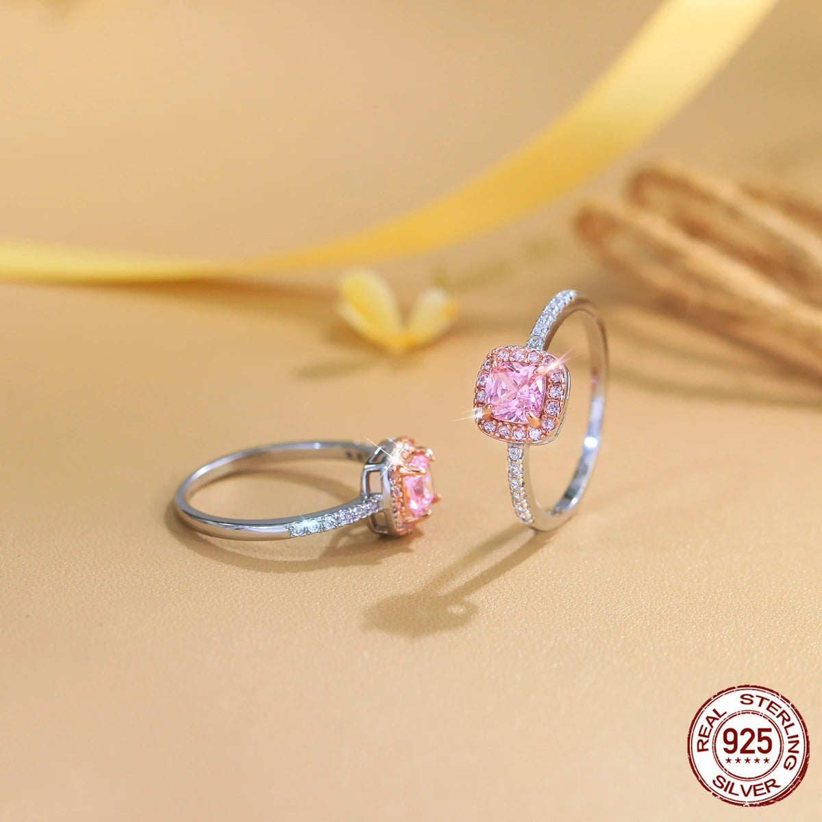 S&S 925 Sterling Silver Princess Cut CZ Cocktail Ring – Rose Gold Plated – Collection