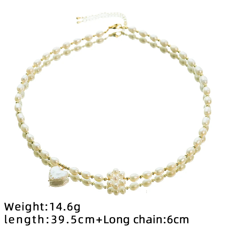 GLSEEVO Natural Freshwater Pearl Heart Flower Jewelry Set for Wedding Bridal White Pearl Necklace Bracelet Set Fashion Jewelry