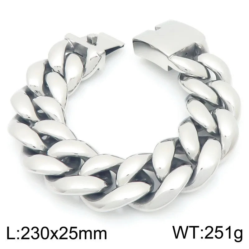 REBEL 25mm/30mm Fashion Bracelets Men Stainless Steel Cuban Link Bracelet Bangle