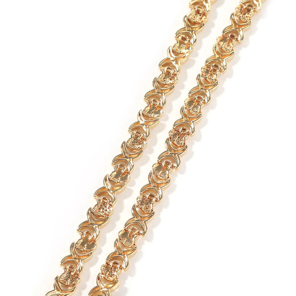 Fashion Gold Plated XOXO Hip Hop Necklace for Men and Women Micro Paved Zircon Heart Charm Choker Necklace