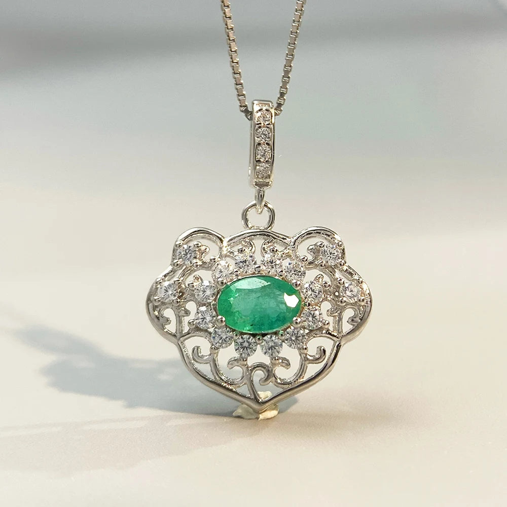 Gioiellieri Natural Emerald Pendant with 925 Sterling Silver for Women May Birthstone Green Gemstone Fine Jewelry Wedding Anniversary Trendy