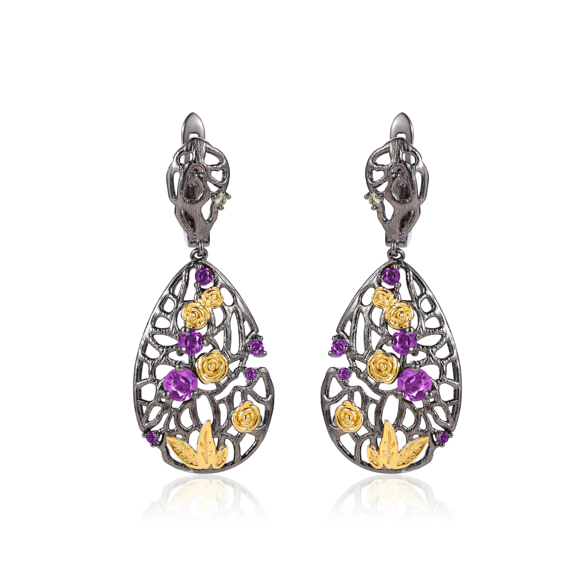 ArtistA C7937 Abiding French Vintage Amethyst Jewelry Set 925 Sterling Silver Gold Plated Midnight Rose Natural Amethyst Niche Jewelry