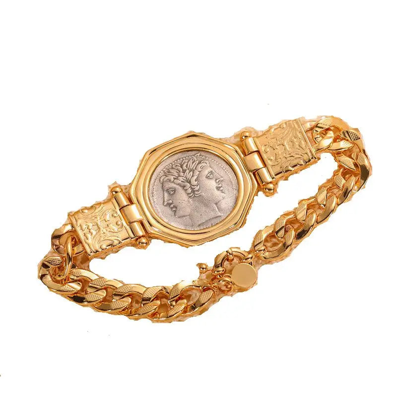 MuShan Jewelry Factory a New Aged 925 Sterling Silver Bracelet Featuring the Ancient Greek Double-faced Door God Janus for Women