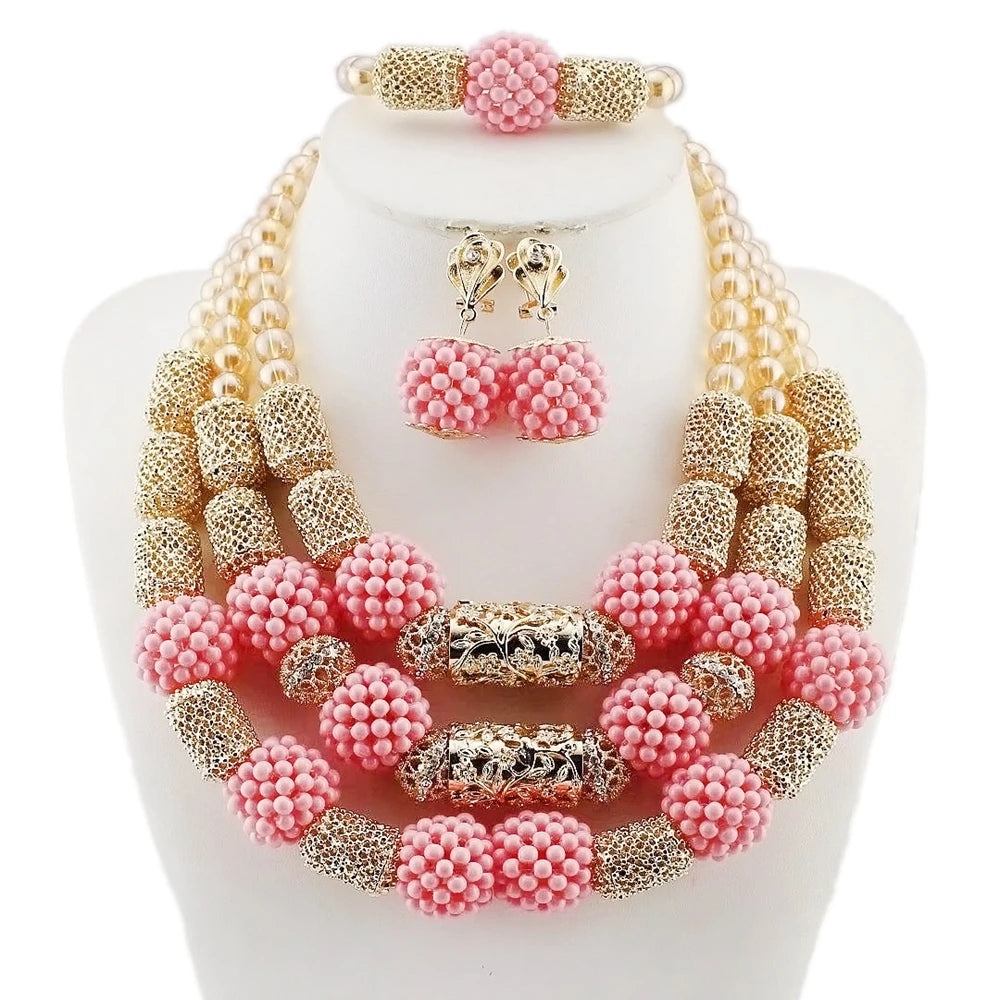Zhuerrui Handmade Woven Beaded Jewelry Bohemian Style Red Necklace Set Wedding Party Jewelry Set YL001