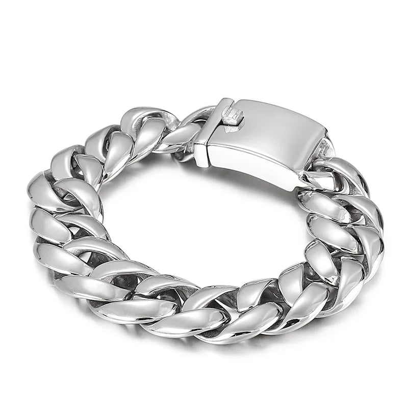 REBEL Polished/Matte Fine Jewelry Fashion Bracelets Men Stainless Steel Snake Skin Cuban Links Bracelet Bangle