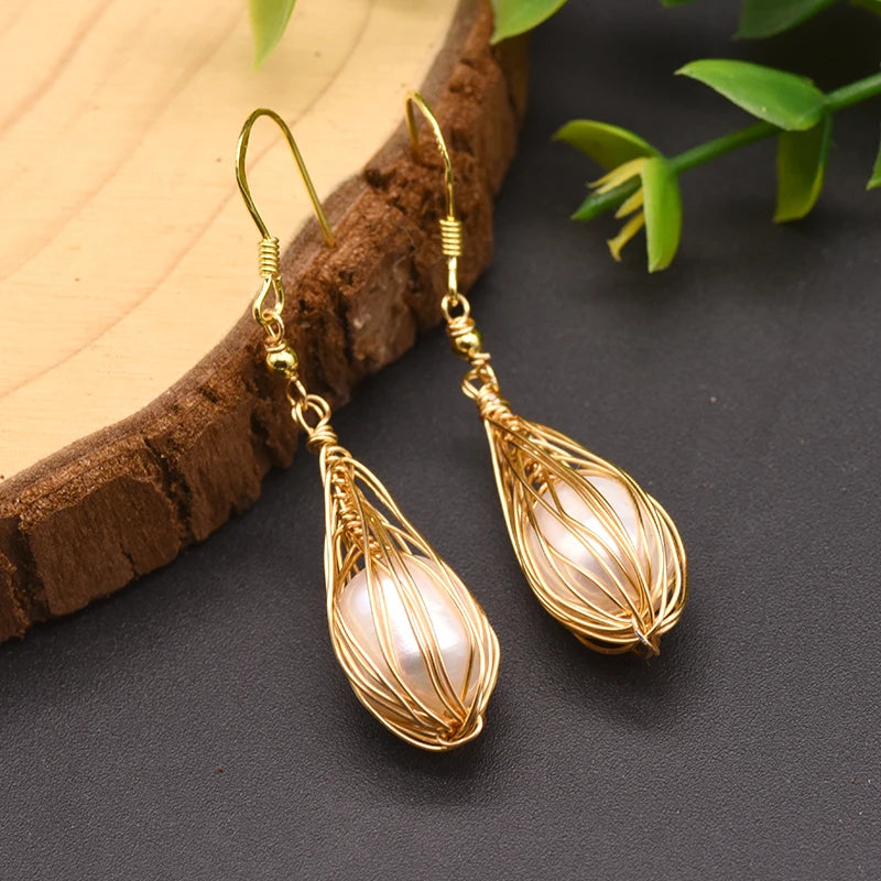 Natural Freshwater Pearls Metal Stud Earrings Geometric Irregular for Women Girl Gift Pearl Earrings