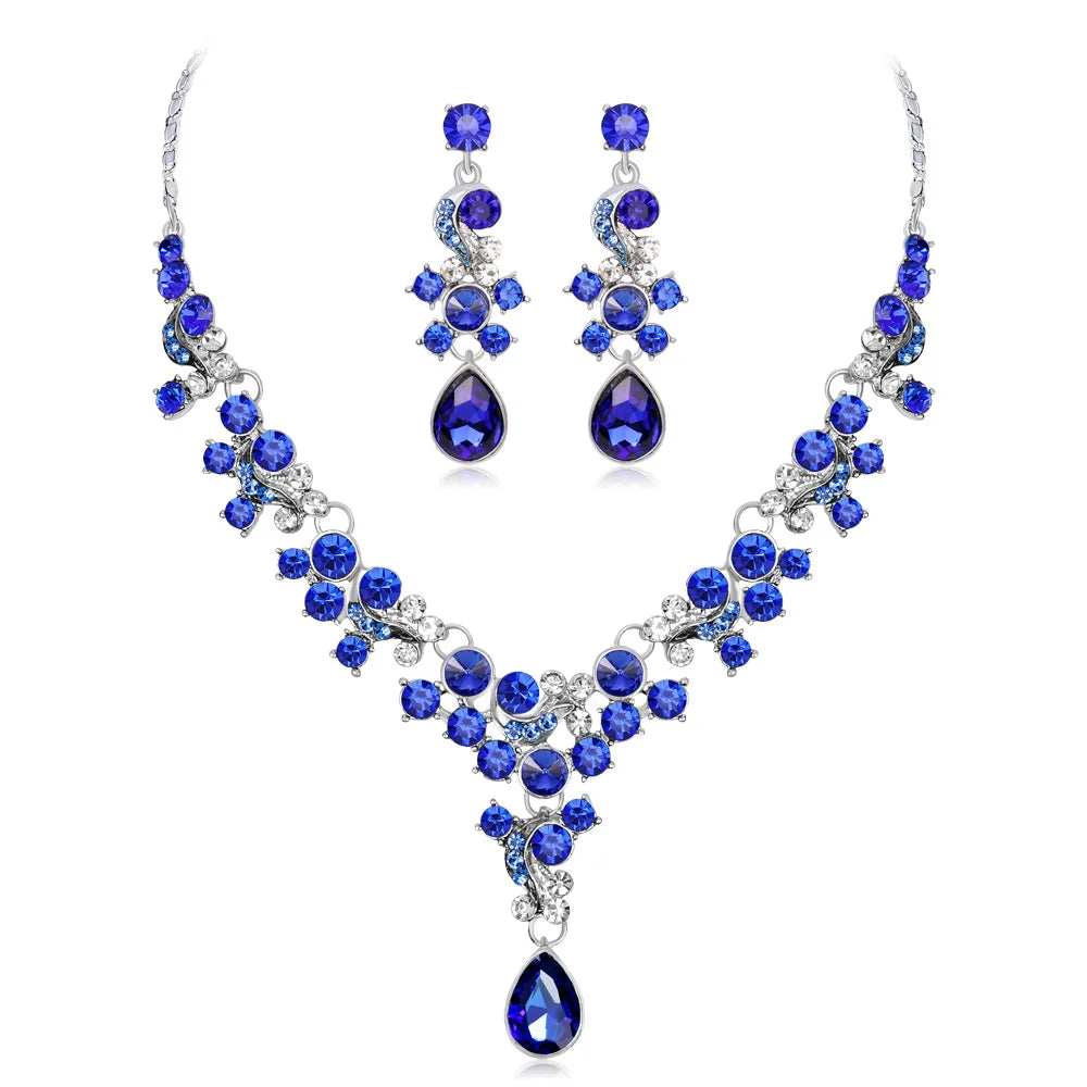 RFJEWEL Bridal Jewelry Necklace Earrings Set Plated for Wedding Dress Gold Cheap Price Elegant with Blue, White Red Romantic N/A