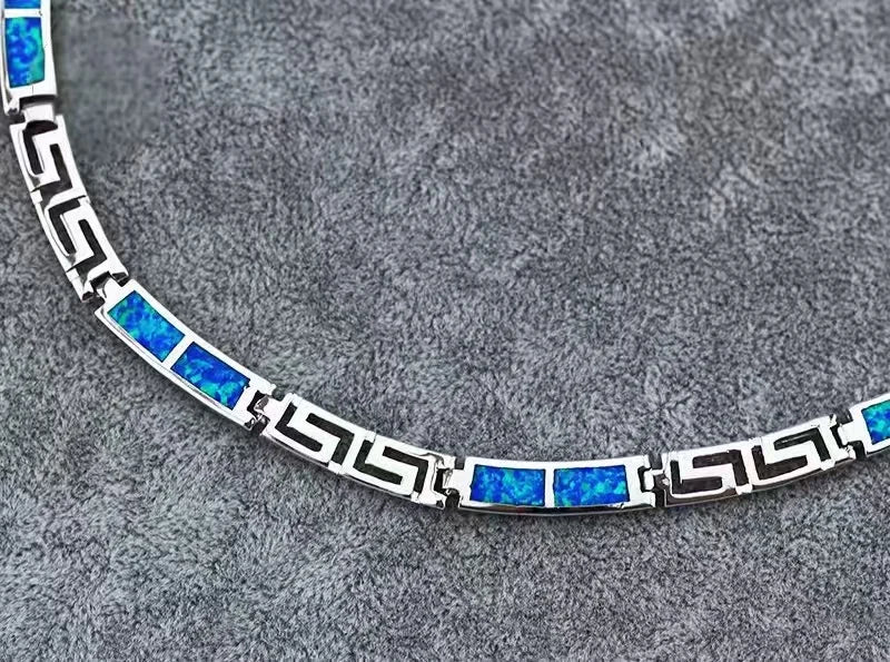 Minimalist Square Blue Natural Opal Gold Plated Unisex Necklace-Trendy Link Chain for Daily & Party Wear Anniversary Occasion