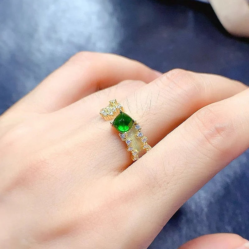 Gioiellieri Square Natural Diopside Gemstone 925 Silver Adjustable Engagement Rings Jewelry Minimalist Women Daily Wear