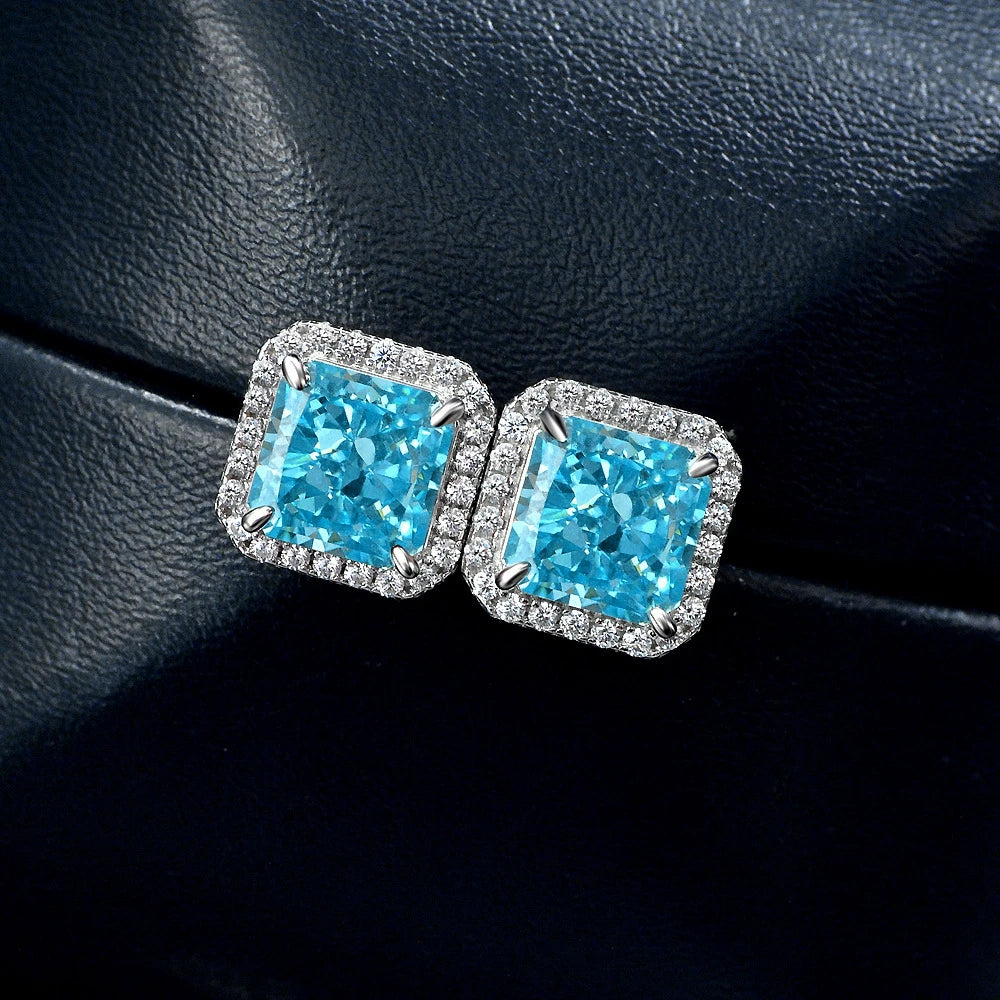 MUSHAN Jewelry Factory New 925 Silver 2 Carat High Carbon Diamond Earrings With High End Feel Ice Flower Cut White Square 7*7