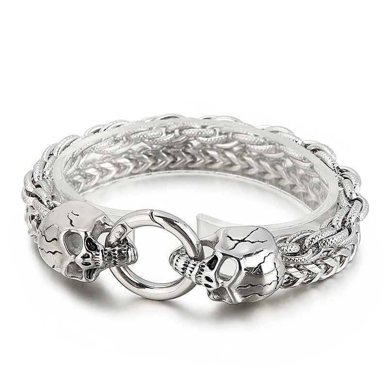 KALEN Punk Double Woven Chain 18K Gold Plating Skeleton Skull Head Men Stainless Steel Jewelry Bracelets
