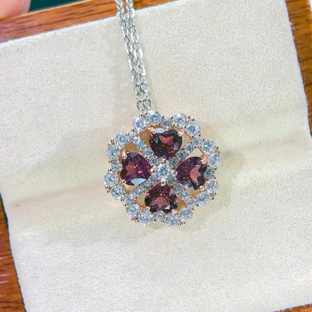 Natural Garnet Pendant Necklace 925 Sterling Silver Rhodium Plated Luxury Jewelry for Trendy Engagement Anniversary Party Gifts