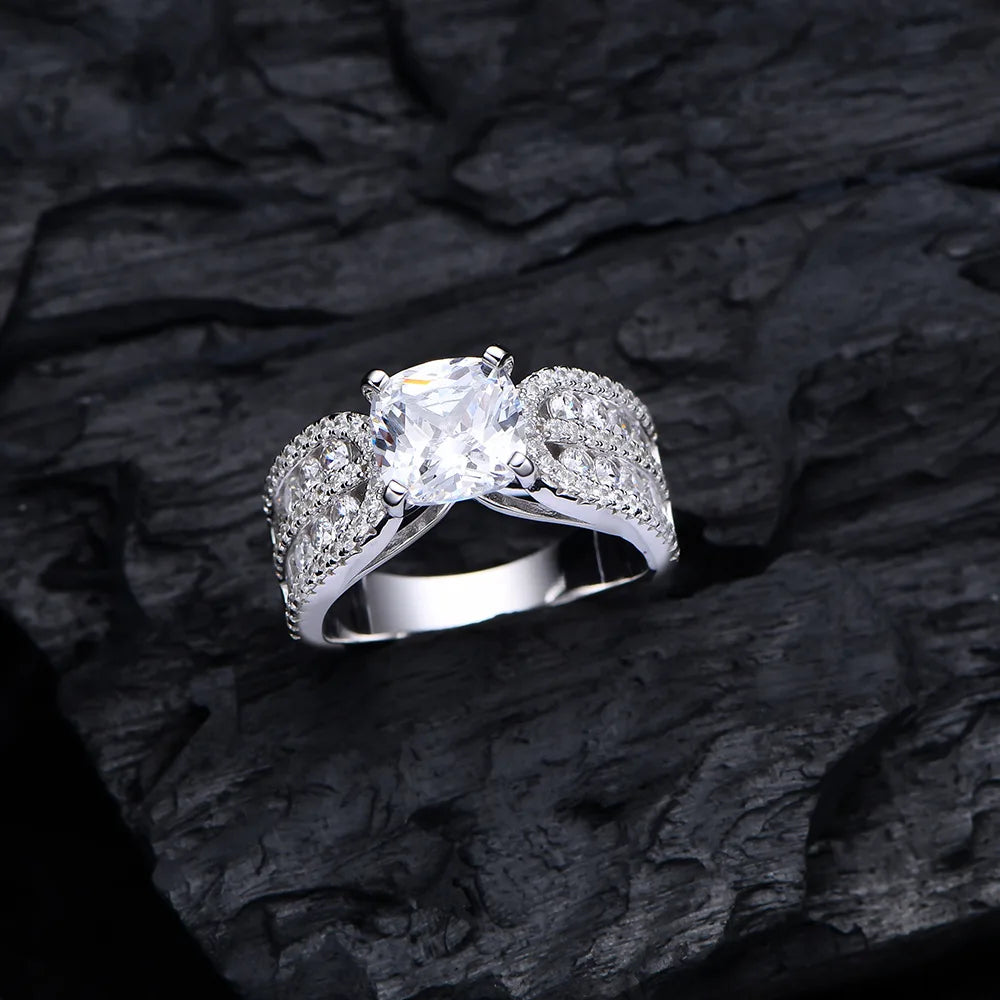 MuShan Jewelry Factory 8 * 8 Fat Square Simulated Emerald Diamond Ring with High Carbon Diamond 925 Silver Ring Redion Cut