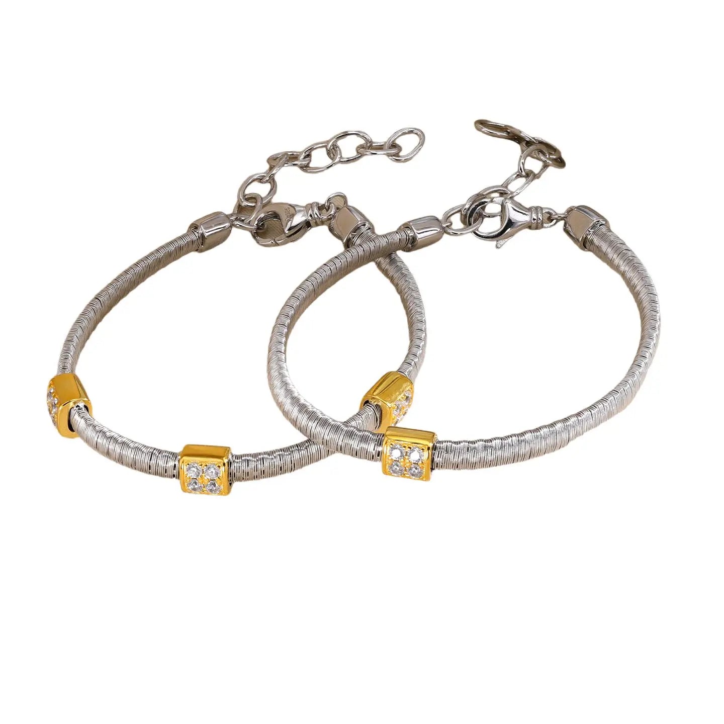 MuShan Jewelry Factory S925 Sterling Silver Gold String Chain Bracelet for Women, square Bezel Set with High Carbon Diamonds