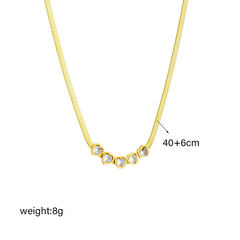 Gold Clear Crystal Heart Necklace & Bracelet Jewellery Set | Diamond-Bright Luxury Set