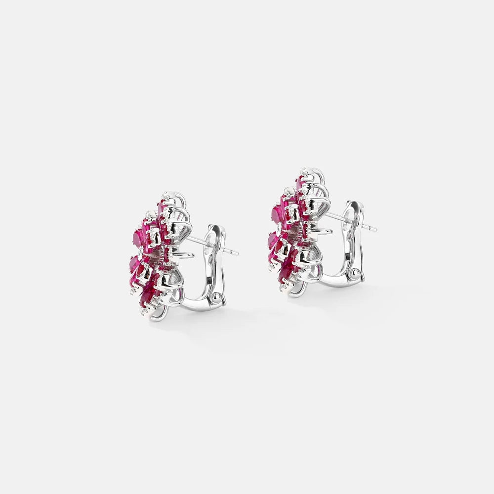 MUSHAN Jewelry Factory Big Red Flower Pure Silver Stud Earrings Light Luxury Electroplated Gold High Carbon Diamond Jewelry