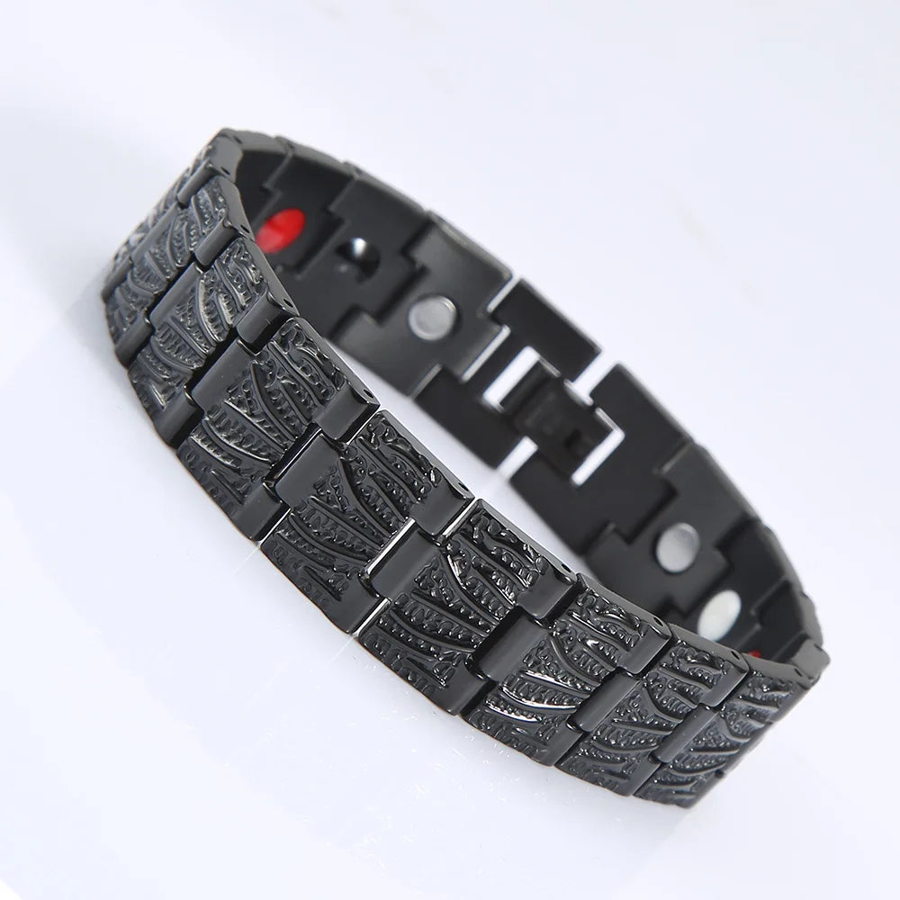 REBEL Pure Titanium Germanite 4-in-1 Magnetic Health Bracelet Spot Magnetic Pure Titanium Bracelet for Men 18K Gold Plated