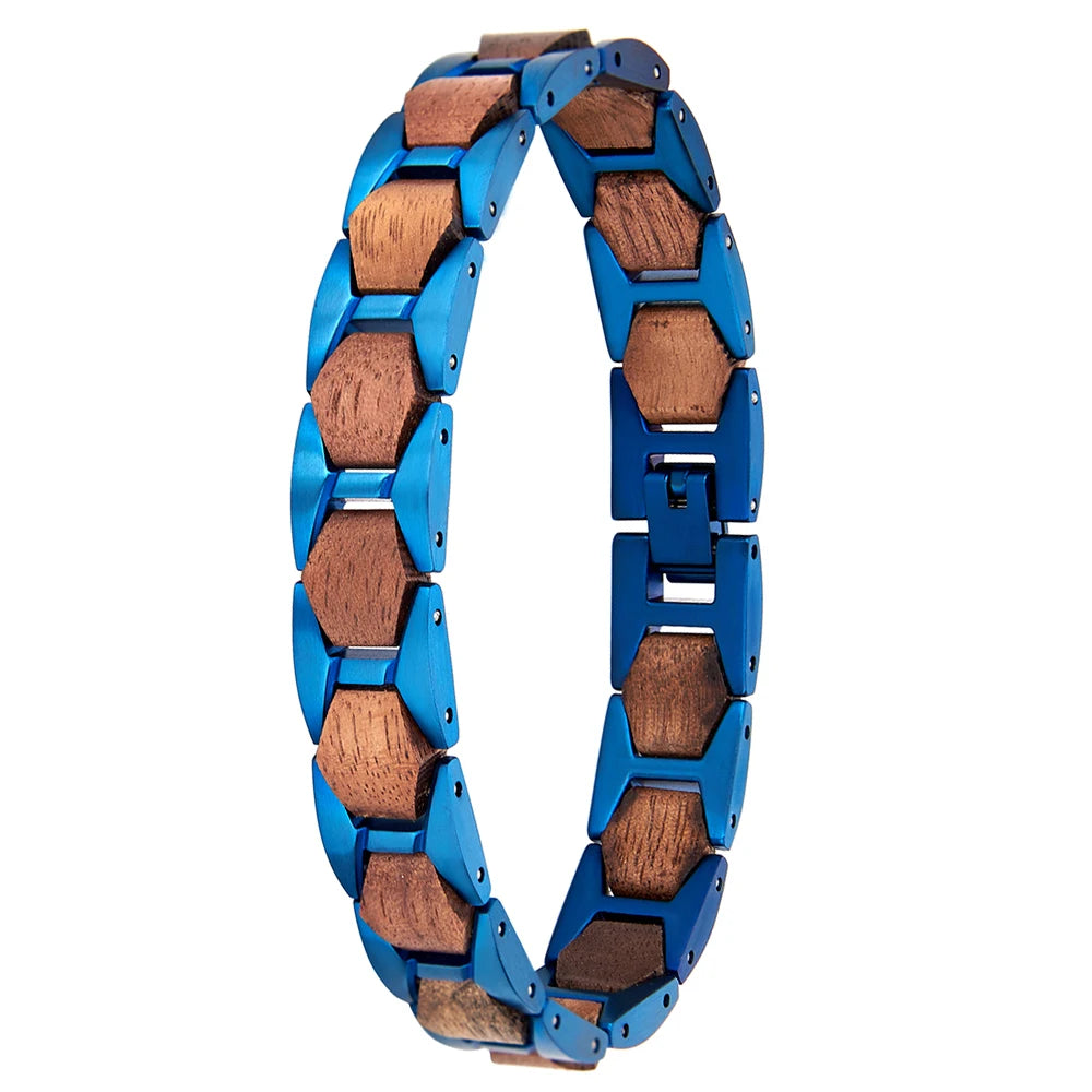 REBEL Handmade Custom Logo REBEL Unisex Skeleton Shape Walnut Wood Black Gun Plated Casual/Sporty Wrist Band Bangle
