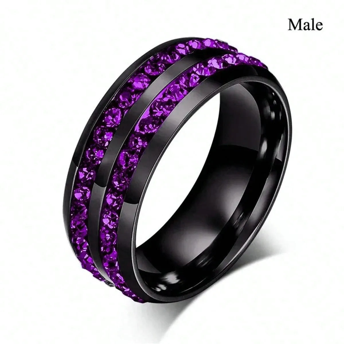 Simple and Stylish Stainless Steel Agate Ring Jewelry Wholesale Black Double-Slot Round Diamond