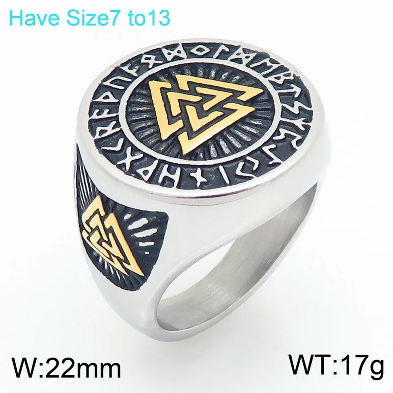 VIKING Celtic Knot Compass Rune Ring – Silver & Gold Stainless Steel