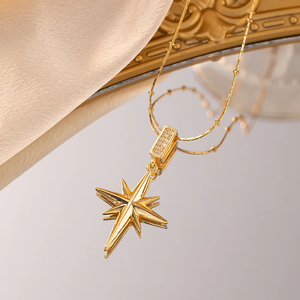 Polaris Copper Bamboo Necklace Women Non-fading Premium Feel Featuring Micro-paved Zircon Pendant Niche High-end Clavicle Design