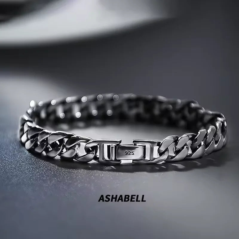 REBEL 925 Sterling Silver Cuban Bracelet Trendy High-Level Men's Jewelry Gift Simple Versatile 8mm Hiphop Cold Wind Fashion Parties