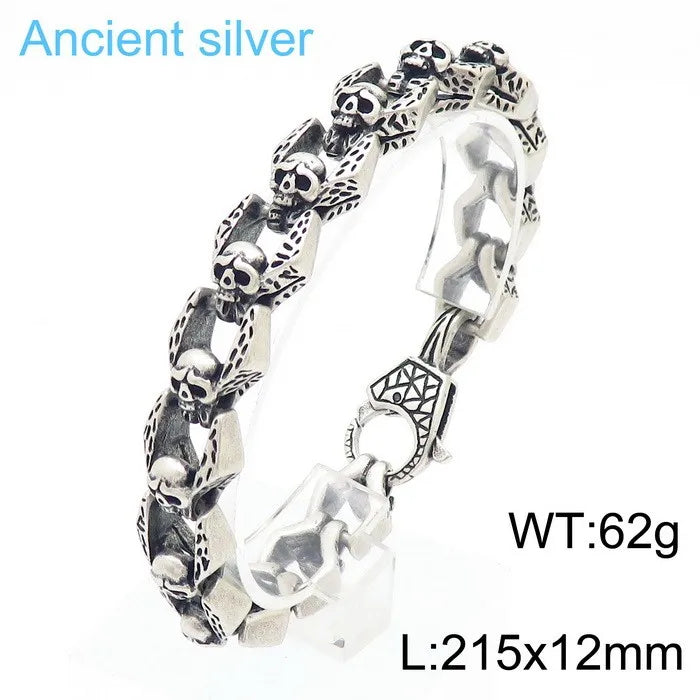 KALEN Premium Jewelry Fashion Bracelets Stainless Steel Punk Skull Links Bracelet Bangle for Men