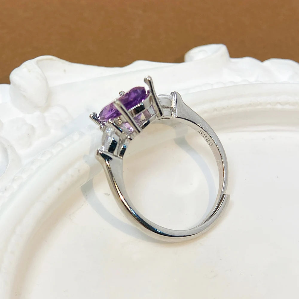 Gioiellieri Low Price Bulk Classic Engagement Wedding Party Platinum/Gold Plated 925 Sterling Silver Natural Amethyst Rings for