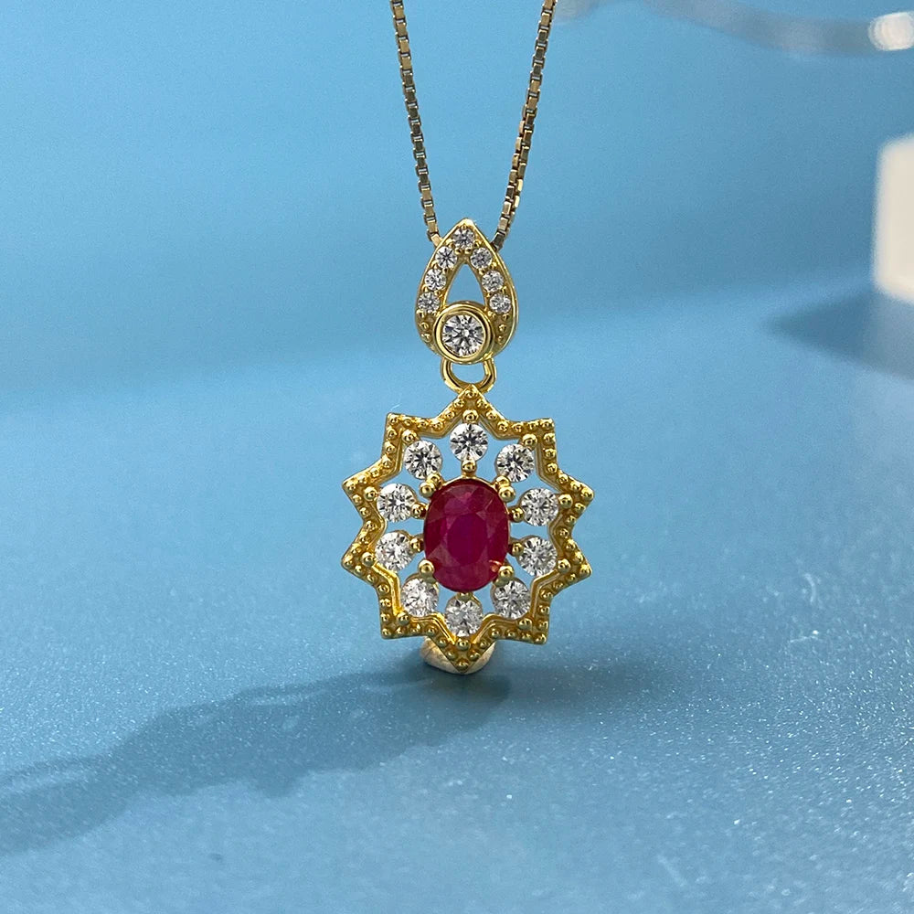 Gioiellieri Teardrop Ruby Pendant with Natural Red Gemstone for Women 925 Sterling Silver July Birthstone Fine Jewelry Elegant Wedding Gift