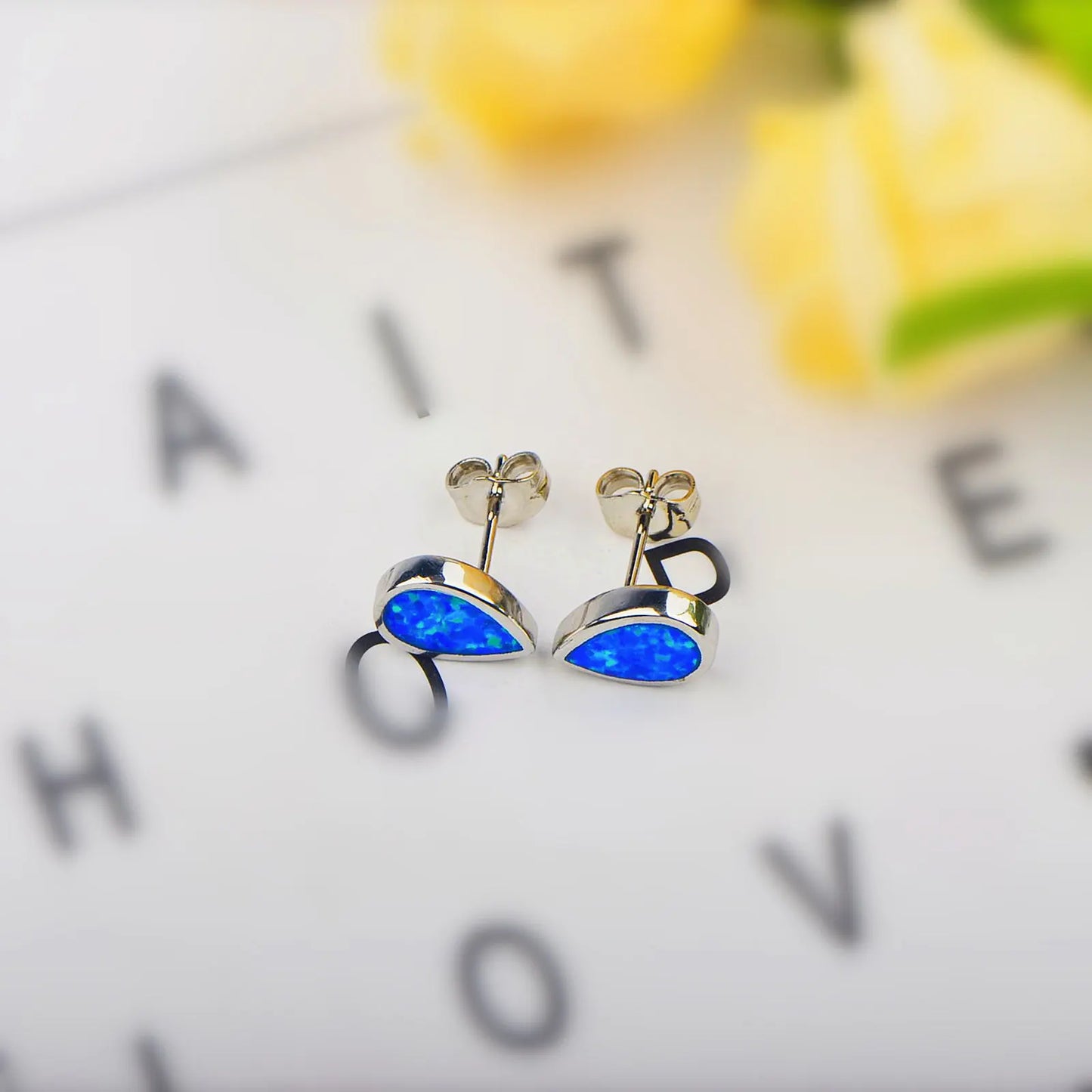 Dainty Blue Opal Teardrop Earrings Cute Fairy Inspired Jewelry Bulk Supply for Women