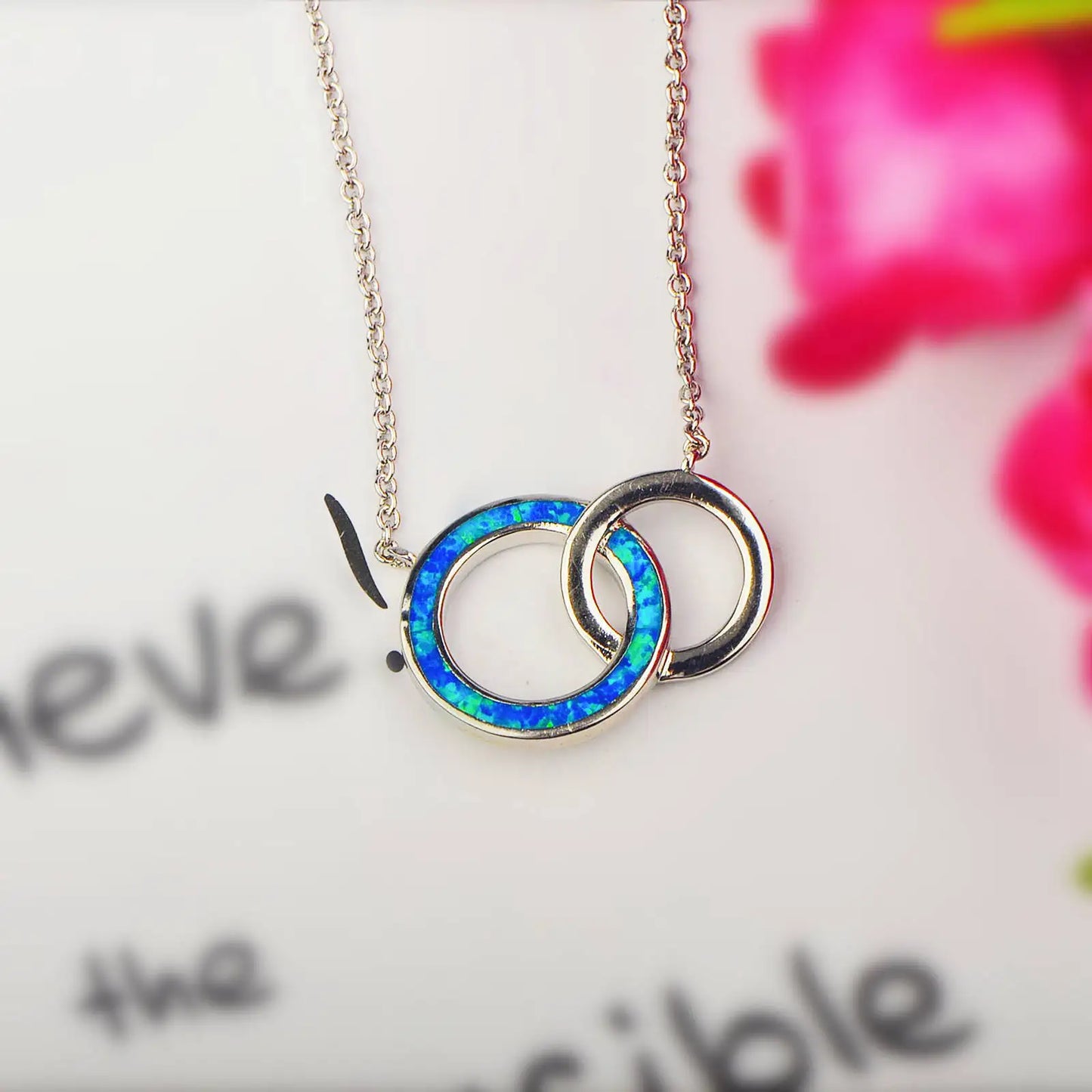 Aobao New Style Fashion Jewelry: Blue Opal Double-loop Necklace, Circular Pendant Sweater Chain, Opal